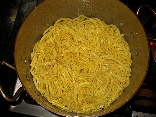 Pasta traditions…spaghetti alla chitarra (guitar), a pasta classic  originating from Abruzzo, Italy. I didn't have a chitarra of my own and…